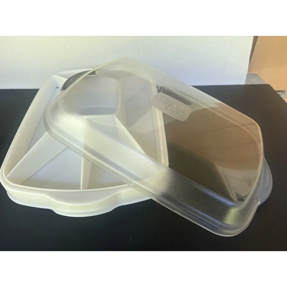 Pampered Chef Cool & Serve Rectangular Divided Serving Tray w/ Lid 100375